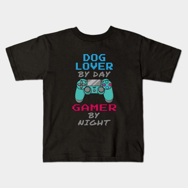 Dog Lover By Day Gaming By Night Kids T-Shirt by jeric020290